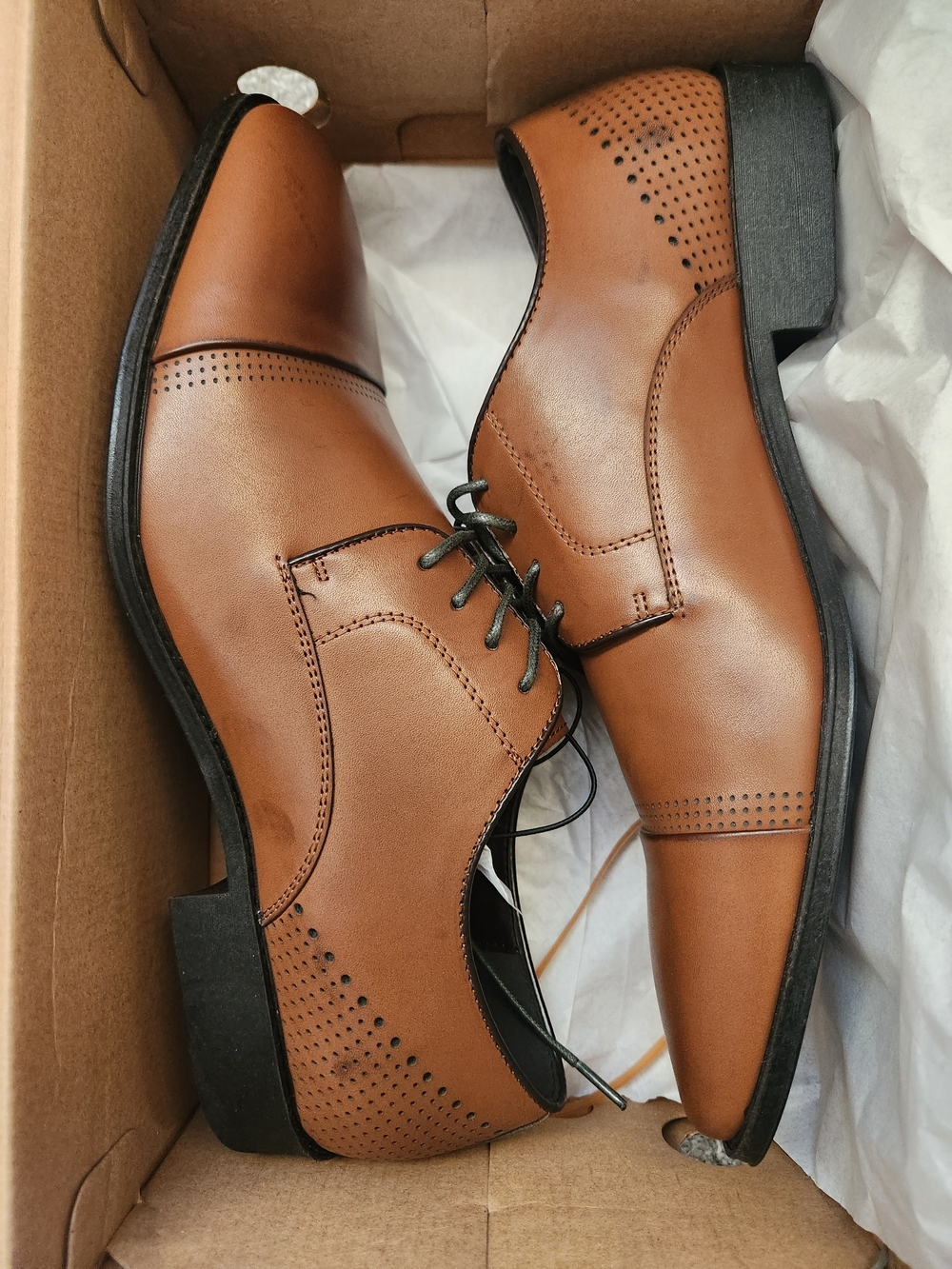 Men's Tan Leather Dress Oxfords - Classic Lace-Up Formal Shoes